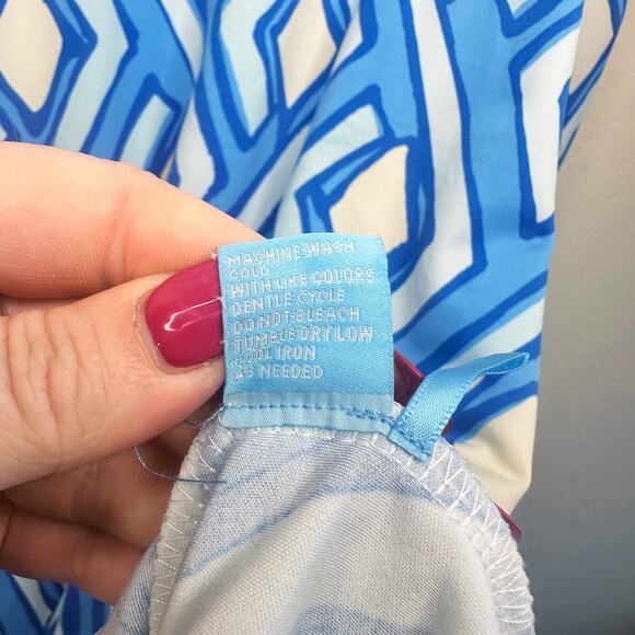 J McLaughlin Emer Long Sleeve Blue White Vilhada Souk Geometric Print Mini Dress - Picture 14 of 16